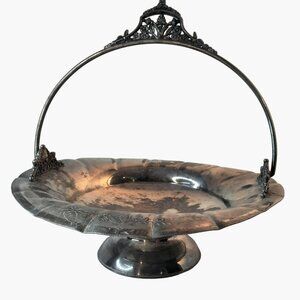 Aurora Pedestal Dish Silver Plated Ornate Handle Antique 1882 Wedding